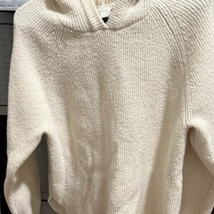 Cyrus Womens Size XS  Ivory Fuzzy Ribbed Knit Pullover Hooded Sweater